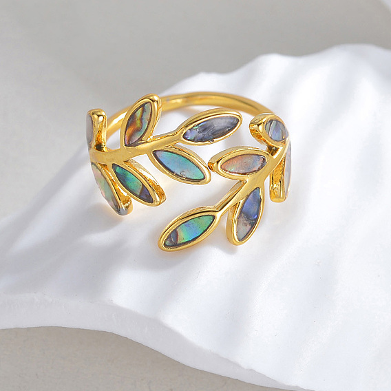 304 Открытые кольца-манжеты из нержавеющей стали с натуральными ракушками для женщин, лист