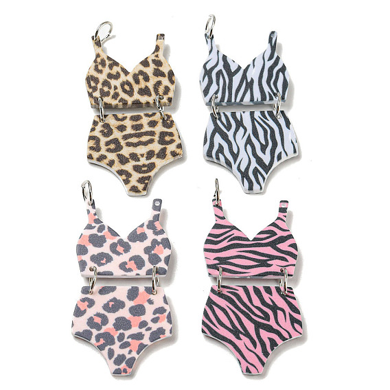 Печатные акриловые подвески, с железным кольцом, купальник с леопардовым принтом