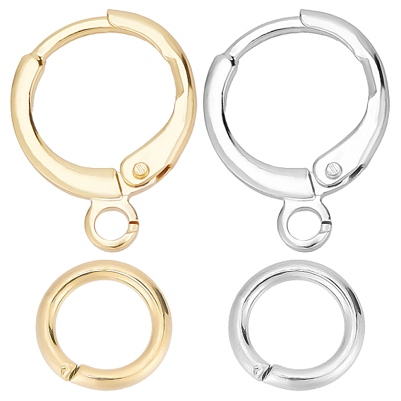 24 пары 2 цвета латунные серьги-кольца Huggie Hoop фурнитура, с горизонтальными петлями, с открытыми соединительными кольцами из 48 латуни и 304 из нержавеющей стали