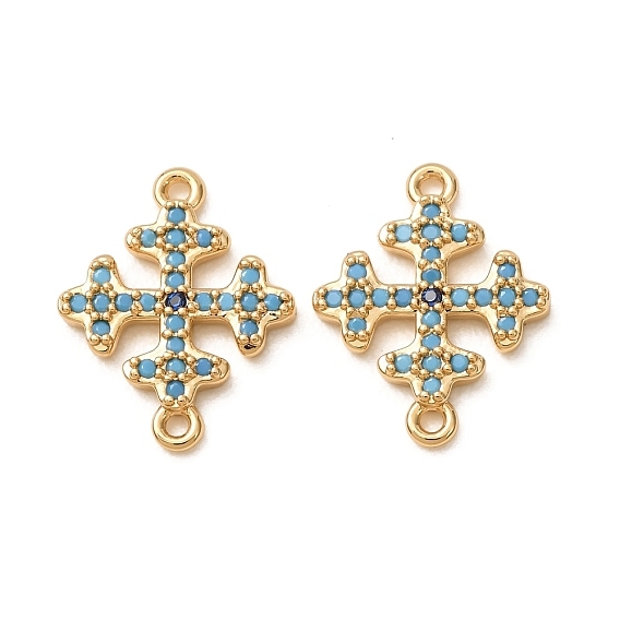 Brass Micro Pave Synthetic Turquoise Connector Charms, Snowflake Links, with Cubic Zirconia, Cadmium Free & Lead Free & Nickel Free, Long-Lasting Plated