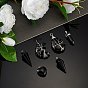 6Pcs 6 Style Natural Obsidian & Black Agate Pendants, with Platinum Tone Finding, Mixed Shapes