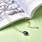 Gemstone Wire Wrapped Pendant Necklaces, with Brass Cable Chains, Oval