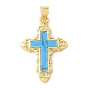 Dyed Synthetic Turquoise Pendants, Brass Religion Cross Bezeled Charms, Rack Plating, Long-Lasting Plated, Cadmium Free & Lead Free