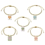 Glass Seed Rectangle with Heart Charm Bracelet, Brass Cross Beaded Adjustable Bracelet for Women