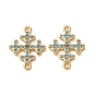 Brass Micro Pave Synthetic Turquoise Connector Charms, Snowflake Links, with Cubic Zirconia, Cadmium Free & Lead Free & Nickel Free, Long-Lasting Plated