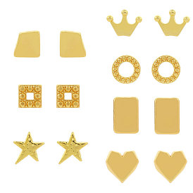 925 Silver Star Heart Crown Stud Earrings - Elegant, Geometric, Delicate, Chic.