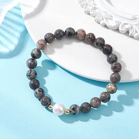 Эластичные браслеты для женщин с натуральными драгоценными камнями и культивированным пресноводным жемчугом, выполненные из круглых бусин.