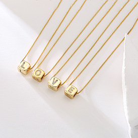 18K Gold Plated Copper Geometric Pendant Necklace with 26 English Letters for Women