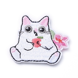 Computerized Embroidery Cloth Iron on/Sew on Patches, Costume Accessories, Appliques, Cat with Apple