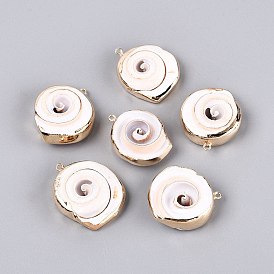 Подвески из натуральных ракушек с гальваническим покрытием, подвески в форме ракушек, с латунными петлями, золотые