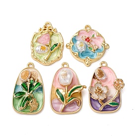 Подвески из эмалевого сплава легкого золота, , с имитацией АБС-жемчуга и блестящей пудрой, стойки покрытие