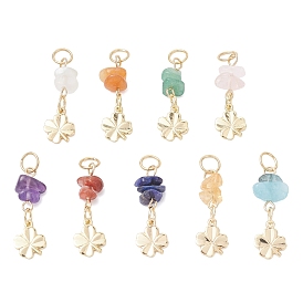 9 шт. 9 стили: натуральная комбинированная каменная крошка с латунными подвесками в виде клевера, реальный 18 k позолоченный