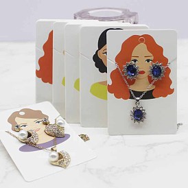 100 piezas de tarjetas de exhibición de joyería de papel para almacenamiento de aretes/collar, rectángulo con patrón de mujeres