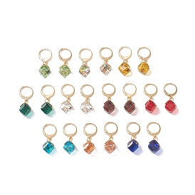 10 Pairs 10 Colors Glass Rhombus Dangle Leberback Earrings, Golden 304 Stainless Steel Jewelry for Women