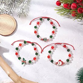 3Pcs Glass Bracelets, with Alloy Enamel and ABS Plastic Imitation Pearl