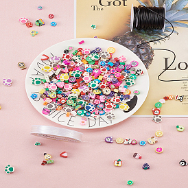 Поделки изготовления ювелирных изделий, с бисером из полимерной глины ручной работы смешанной формы, вощеные полиэфирные шнуры и эластичная кристаллическая нить