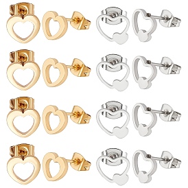 Unicraftale 20Pair 2 Style Heart 304 Stainless Steel Stud Earrings, Hypoallergenic Earrings for Women