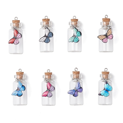 8 шт. подвески в виде стеклянных бутылок-бабочек, с эмалевой фурнитурой из сплава и железной петлей