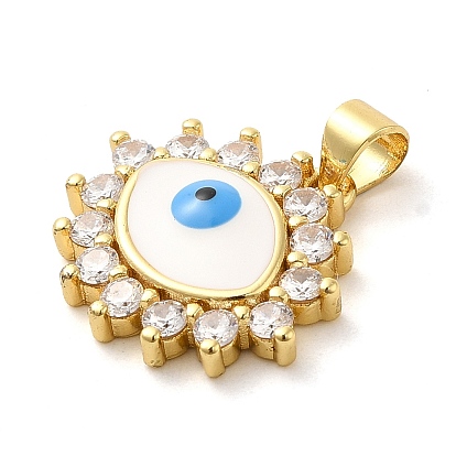 Real 18K Gold Plated Brass Enamel Pendants, with Glass, Eye Charms