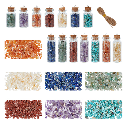 DIY Drift Bottle Making Kit, Including Natural & Synthetic Chip Beads, Glass Bottle, Iron Screw Eye Pin Peg Bails, Jute Cord & Cartons