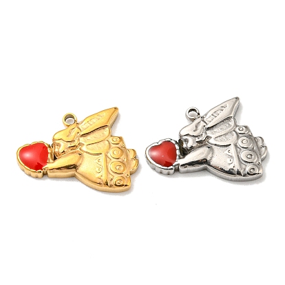 304 Stainless Steel Enamel Charms, Angel with Heart Charm