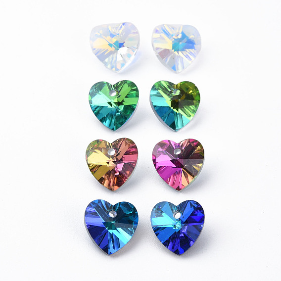 Heart Electroplated Glass Charms, Silver Plated Bottom, Faceted