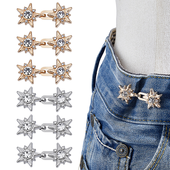 10 шт. 2 цвета звезды сплав регулируемые джинсовые пуговицы булавки, подтяжка талии, со стразами, швейные застежки для аксессуаров к одежде