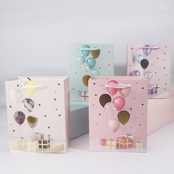 Ballonmuster Party Geschenk Geschenk Papiertüten, mit Griff, zum Geburtstag Hochzeit Weihnachtsfeier, Rechteck