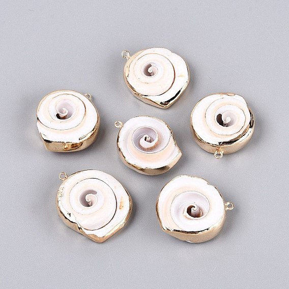 Подвески из натуральных ракушек с гальваническим покрытием, подвески в форме ракушек, с латунными петлями, золотые