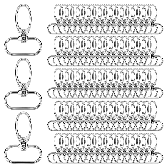 100 fermoirs pivotants en alliage de zinc,  crochet mousqueton, ovale