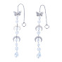 2Pcs Glass Teardrop Window Hanging Suncatchers, Stainless Steel and Brass Moon Butterfly Pendants for Outdoor & Garden Decor