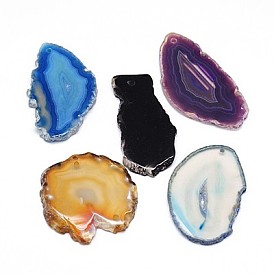Natural Agate Slices Pendants, Mixed Shapes, 40~85x23~48x4.5mm, Hole: 2mm