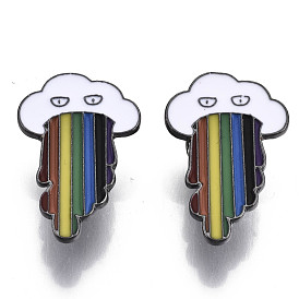 Alloy Brooches, Enamel Pin, with Brass Butterfly Clutches, Cloud with Rainbow, Gunmetal