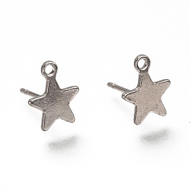 304 Stainless Steel Stud Earring Findings, with Loop, Star