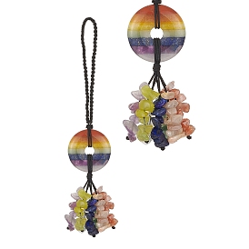 Chakra Natural Mixed Gemstone Pendant Decorations, with Nylon Braided Strap and Gemstone Chip Tassel Hanging Ornaments