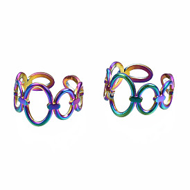 Open Oval Cuff Rings, Hollow Wide Rainbow Color 304 Stainless Steel Open Rings for Women