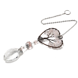 Большие подвесные украшения, подвесные ловцы солнца, с бусинами из драгоценных камней и k9 хрустальным стеклом, сердце с дерева жизни