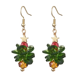 Glass Dangle Earrings, with 304 Stainless Steel Earring Hooks, Christmas Tree