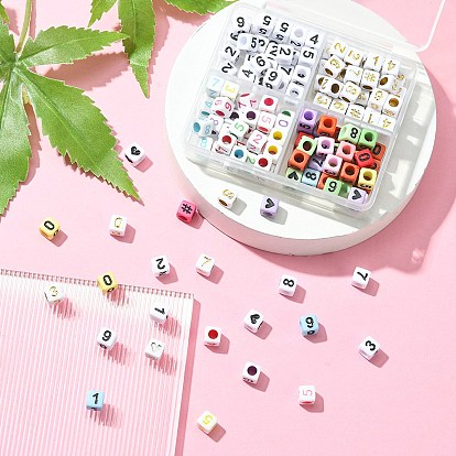 Opaque Acrylic Beads, Cube with Number