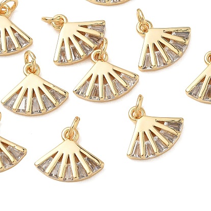 SHEGRACE Brass Micro Pave Cubic Zirconia Pendants, Fan Charms, Cadmium Free & Nickel Free & Lead Free, Clear