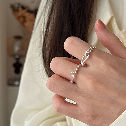 Safety Pin Design Beaded Brass Cuff Open Rings for Women