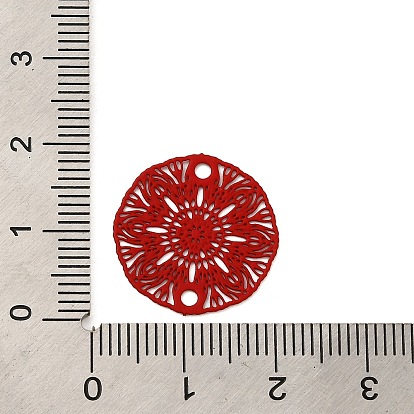 430 Stainless Steel Connector Charms, Etched Metal Embellishments, Flat Round with Flower Links