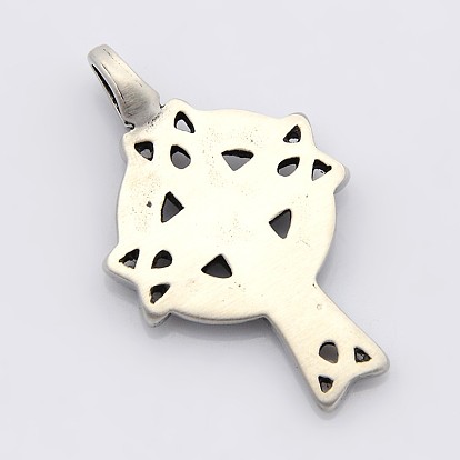 Rétro croix avec anneau 304 pendentifs en acier inoxydable, 47x28x4mm, Trou: 6x7mm