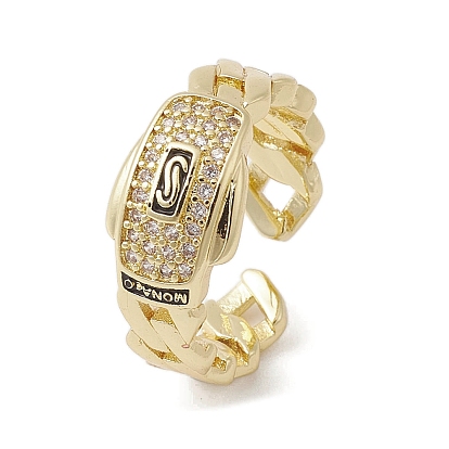 Brass Adjustable Open Rings, with Micro Pave Cubic Zirconia