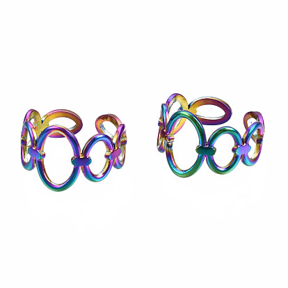 Open Oval Cuff Rings, Hollow Wide Rainbow Color 304 Stainless Steel Open Rings for Women