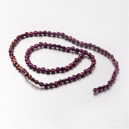 Electroplate Non-magnetic Synthetic Hematite Bead Strands, Faceted, Flat Round, 4x4x3mm, Hole: 1mm, about 102pcs/strand, 15.7 inch