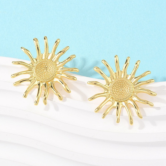Латунные серьги-гвоздики-солнце, долговечная тарелка, стойки покрытие, без свинца и без кадмия