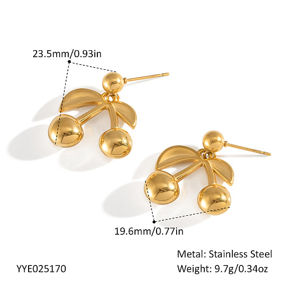 Европейские 304 серьги-гвоздики из нержавеющей стали с вишнями для женщин