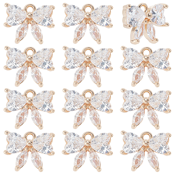 12шт. латунные стеклянные подвески, очарование бабочки, золотой свет, граненые