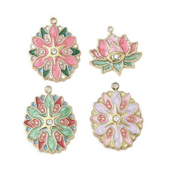 304 подвески из нержавеющей стали, цветок, с эмалью и стразами, реальный 18 k позолоченный